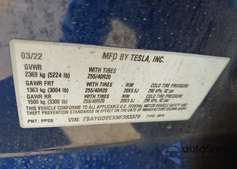2022 Tesla Model Y Long Range Dual Motor All-Wheel Drive from USA, damaged, VIN 7SAYGDEEXNF393379